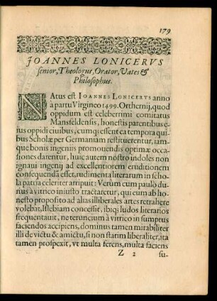 Ioannes Lonicerus senior, Theologus, Oratur, Vates et Philosophus.