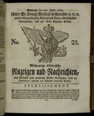 No. 23. Montags, den 9ten Junii 1760.