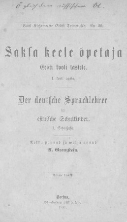 Saksa keele õpetaja : eesti kooli lastele, 1. 1. kooli aasta