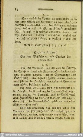 Sechstes Capitel. Von der Bestätigung und Caution des Vormundes