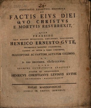 Disp. exeg. hist. de factis eius diei, quo Christus e mortuis resurrexit