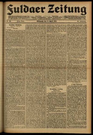 Erste Ausgabe vom Mittwoch, den 09. April 1913.