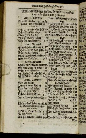 Verzeichniß derer Lieder, so man singen kan