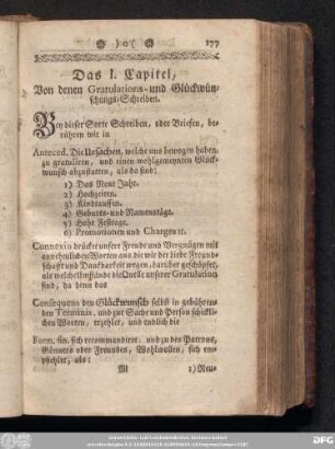 Das I. Capitel, Von denen Gratulations- und Glückwünschungs-Schreiben.