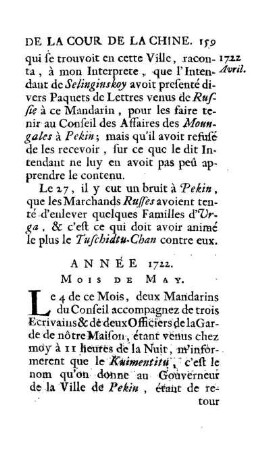 Année 1722. Mois de May