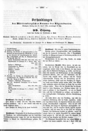 99. Sitzung, Stuttgart, 10.4.1891