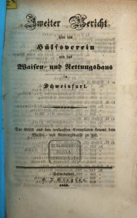 Bericht über den Hülfsverein und das Waisen- und Rettungshaus in Schweinfurt, 2. 1852