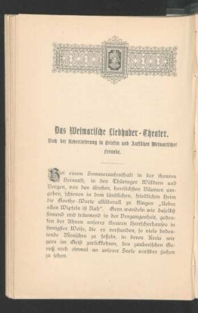 Das Weimarische Liebhaber-Theater