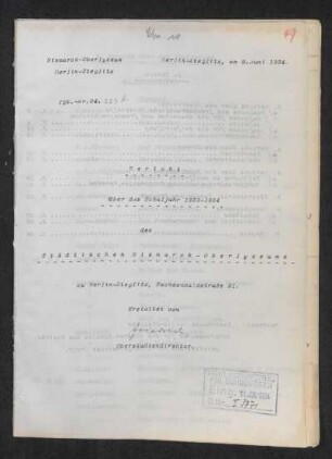 1933/34: Bericht über das Schuljahr ... des Städtischen Bismarck-Oberlyzeums zu Berlin-Steglitz - 1933/34