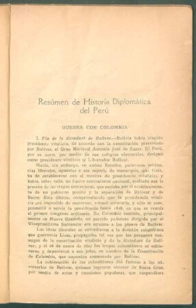 Resúmen de Historia Diplomática del Perú : Guerra con Colombia