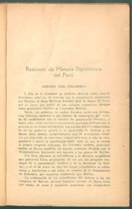 Resúmen de Historia Diplomática del Perú : Guerra con Colombia