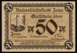 Gutschein über 50 Pf. der Universitätsstadt Jena