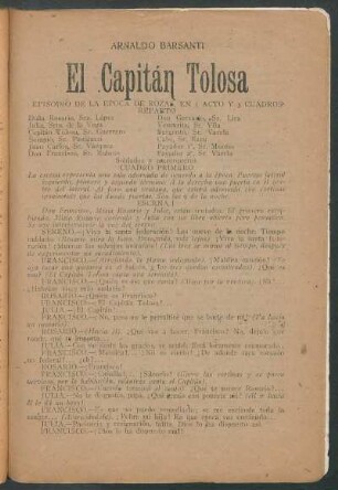El capitán Tolosa : episodio de la época de Rozas en 1 acto y 3 cuadros
