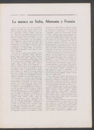 La música en Italia, Alemania y Francia