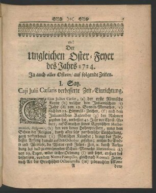 I. Satz. Caji Julii Caesaris verbesserte Zeit-Einrichtung