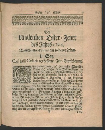 I. Satz. Caji Julii Caesaris verbesserte Zeit-Einrichtung