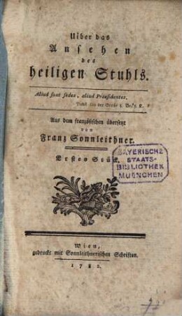 Uiber das Ansehen des heiligen Stuhls, Erstes Stück