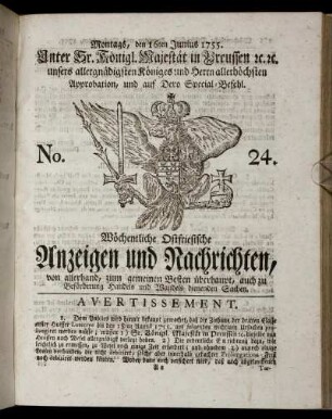 No. 24. Montags, den 16ten Junius, 1755.