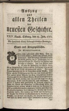 XXIV. Nachl. Coburg, den 15. Jun. 1757.