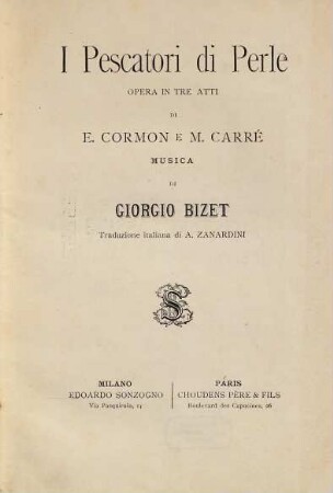 I pescatori di perle : opera in tre atti