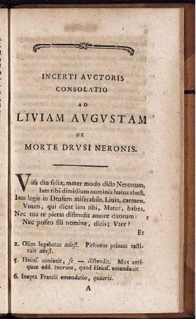 Incerti Auctoris Consolatio Ad Liviam Augustam De Morte Drusi Neronis