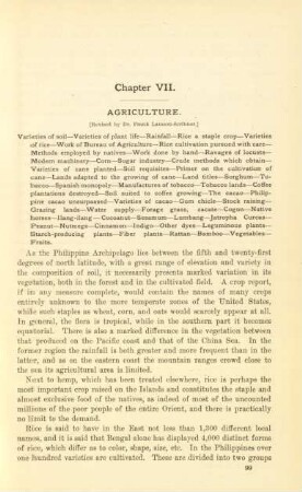 Chapter VII. Agriculture