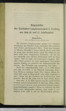 Memorabilia der Kirchfahrt Langhennersdorf b. Freiberg aus dem 16. und 17. Jahrhundert