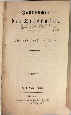 Jahrbücher der Literatur. 34. 1826