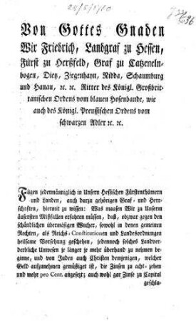 Edict gegen die wucherliche Contracte / Friedrich, L. z. H.