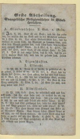 Erste Abtheilung. Evangelische Religionslehre in Bibelsprüchen
