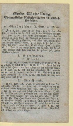 Erste Abtheilung. Evangelische Religionslehre in Bibelsprüchen