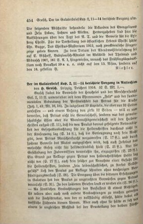 454-455 [Rezension] Grosch, Hermann, Der im Galaterbrief Kap. 2,11-14 berichtete Vorgang in Antiochia