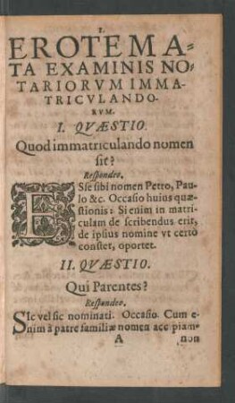 Erotemata Examinis Notariorum Immatriculandorum.