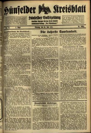Zweite Ausgabe vom Dienstag, den 30. Juni 1931.