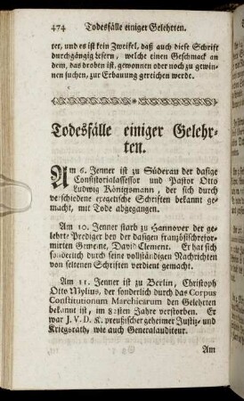 Todesfälle einiger Gelehrten.
