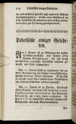 Todesfälle einiger Gelehrten.