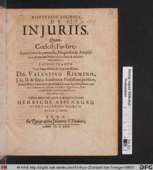 Disputatio Iuridica De Iniuriis