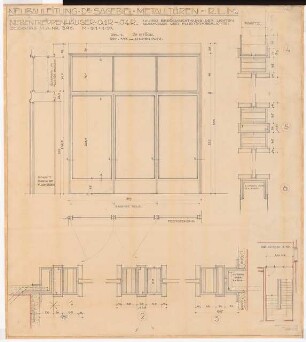 Reichsluftfahrtministerium, Berlin: Treppen Längsbau (Q1-4R), Türen: Grundriss 1:50, Ansicht 1:10, Detail 1:1