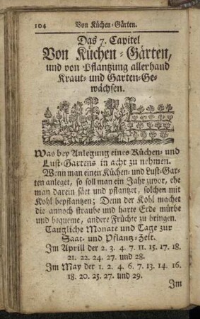 7. Von Küchen-Gärten, und von Pflanzung allerhand Kraut- und Garten-Gewächsen