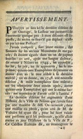 Abregé de l'histoire de la Ville de Nismes : avec la description de ses antiquités & de la fontaine
