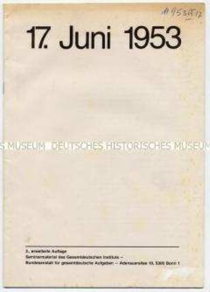 Sonderdruck des Gesamtdeutschen Instituts über die Ereignisse um den 17. Juni 1953 in der DDR