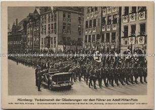 Postkarte mit einer Parade vor Hitler aus der Reihe "Deutschland-Bildheft" Nr. 234 über Nürnberg
