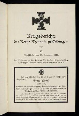 579-600, Kriegsbericht Nr. 18: 11. September 1916