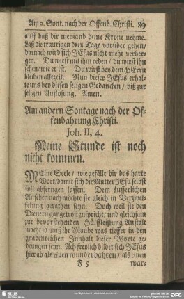 Am andern Sontage nach der Offenbahrung Christi. Joh. II, 4