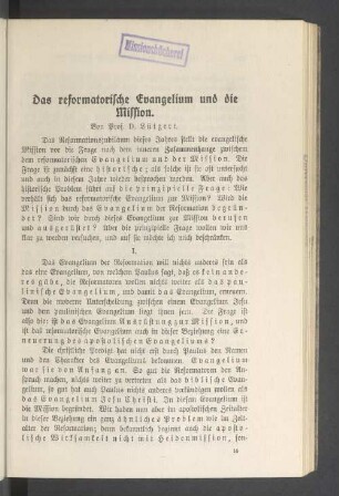 Das reformatorische Evangelium und die Mission