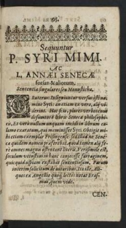 Sequuntur P. Syri Mimi. Ac L. Annaei Senecae forsan & aliorum.