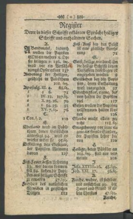 Register Derer in dieser Schrifft erklärten Sprüche heiliger Schrifft und enthaltenen Sachen