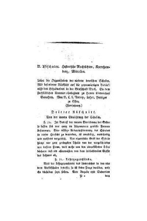 Historische Nachrichten, Korrespondenz, Miscellen