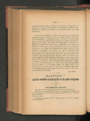 Rapport sur les sociétés de mutualités et de prêts indigènes. (Fin).