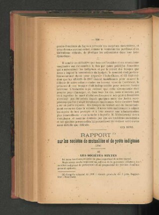 Rapport sur les sociétés de mutualités et de prêts indigènes. (Fin).